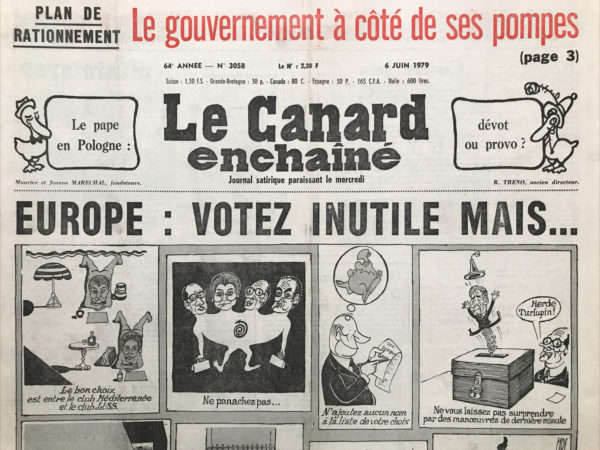 Couac ! | N° 3058 du Canard Enchaîné - 6 Juin 1979 | Nos Exemplaires du Canard Enchaîné sont archivés dans de bonnes conditions de conservation (obscurité, hygrométrie maitrisée et faible température), ce qui s'avère indispensable pour des journaux anciens. | 3058