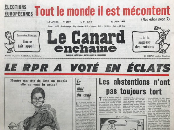 Couac ! | N° 3059 du Canard Enchaîné - 13 Juin 1979 | Nos Exemplaires du Canard Enchaîné sont archivés dans de bonnes conditions de conservation (obscurité, hygrométrie maitrisée et faible température), ce qui s'avère indispensable pour des journaux anciens. | 3059