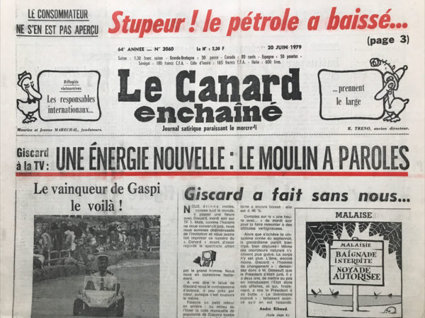 Couac ! | N° 3060 du Canard Enchaîné - 20 Juin 1979 | Nos Exemplaires du Canard Enchaîné sont archivés dans de bonnes conditions de conservation (obscurité, hygrométrie maitrisée et faible température), ce qui s'avère indispensable pour des journaux anciens. | 3060