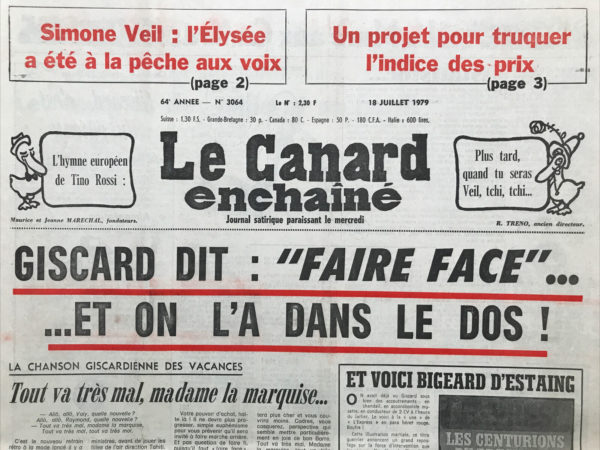 Couac ! | N° 3064 du Canard Enchaîné - 18 Juillet 1979 | Nos Exemplaires du Canard Enchaîné sont archivés dans de bonnes conditions de conservation (obscurité, hygrométrie maitrisée et faible température), ce qui s'avère indispensable pour des journaux anciens. | 3064