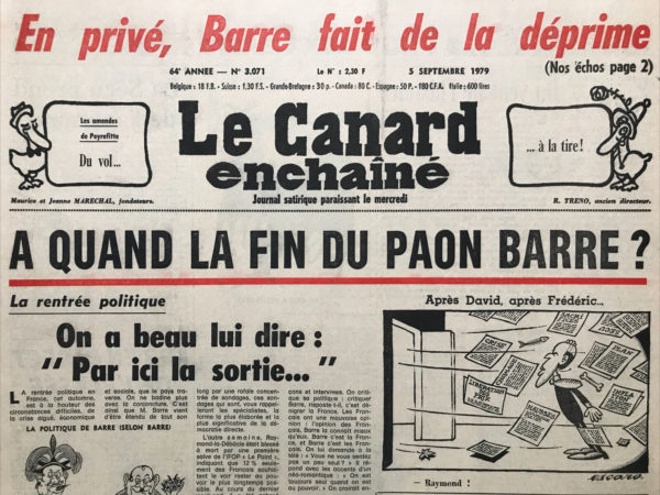 Couac ! | N° 3071 du Canard Enchaîné - 5 Septembre 1979 | Nos Exemplaires du Canard Enchaîné sont archivés dans de bonnes conditions de conservation (obscurité, hygrométrie maitrisée et faible température), ce qui s'avère indispensable pour des journaux anciens. | 3071