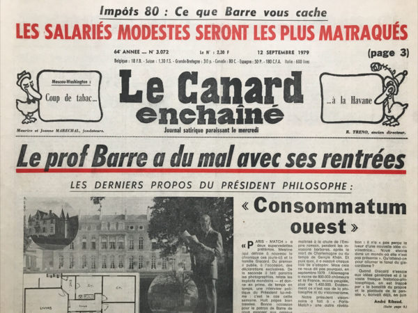 Couac ! | N° 3072 du Canard Enchaîné - 12 Septembre 1979 | Nos Exemplaires du Canard Enchaîné sont archivés dans de bonnes conditions de conservation (obscurité, hygrométrie maitrisée et faible température), ce qui s'avère indispensable pour des journaux anciens. | 3072