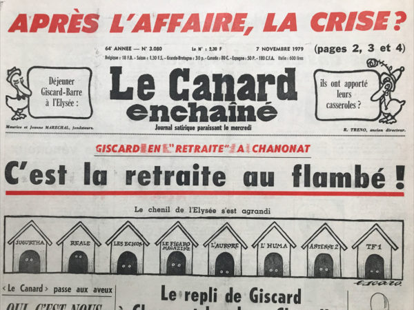 Couac ! | N° 3080 du Canard Enchaîné - 7 Novembre 1979 | Le "canard" réagit par la plume d'André Ribaud - Oui, c'est nous... - à propos des suites de l' affaire Boulin - | 3080