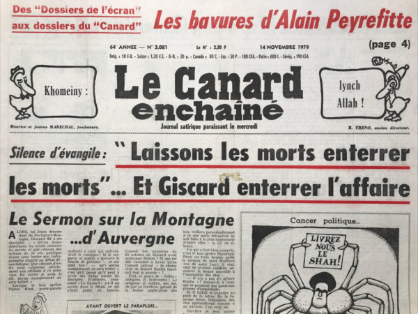 Couac ! | N° 3081 du Canard Enchaîné - 14 Novembre 1979 | Nos Exemplaires du Canard Enchaîné sont archivés dans de bonnes conditions de conservation (obscurité, hygrométrie maitrisée et faible température), ce qui s'avère indispensable pour des journaux anciens. | 3081