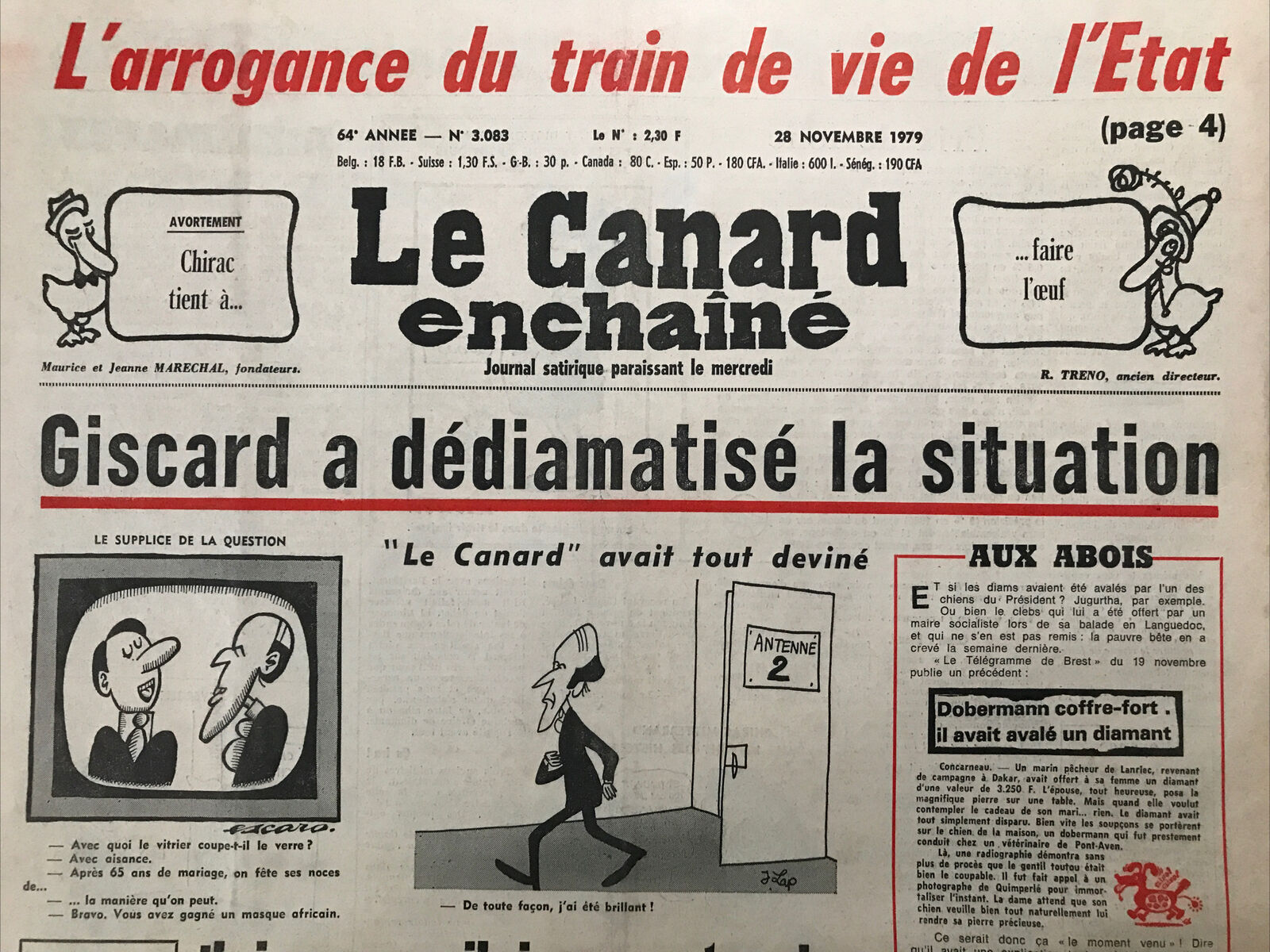 Couac ! | Acheter un Canard | Vente d'Anciens Journaux du Canard Enchaîné. Des Journaux Satiriques de Collection, Historiques & Authentiques de 1916 à 2004 ! | 3083