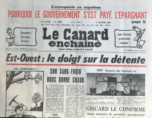 Couac ! | N° 3089 du Canard Enchaîné - 9 Janvier 1980 | Nos Exemplaires du Canard Enchaîné sont archivés dans de bonnes conditions de conservation (obscurité, hygrométrie maitrisée et faible température), ce qui s'avère indispensable pour des journaux anciens. | 3089