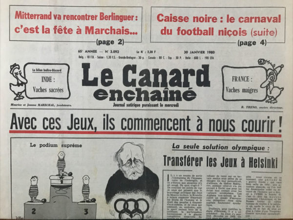 Couac ! | N° 3092 du Canard Enchaîné - 30 Janvier 1980 | Nos Exemplaires du Canard Enchaîné sont archivés dans de bonnes conditions de conservation (obscurité, hygrométrie maitrisée et faible température), ce qui s'avère indispensable pour des journaux anciens. | 3092