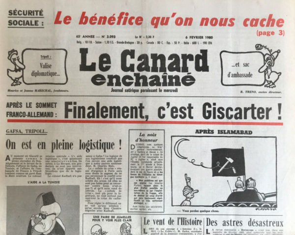 Couac ! | N° 3093 du Canard Enchaîné - 6 Février 1980 | Nos Exemplaires du Canard Enchaîné sont archivés dans de bonnes conditions de conservation (obscurité, hygrométrie maitrisée et faible température), ce qui s'avère indispensable pour des journaux anciens. | 3093