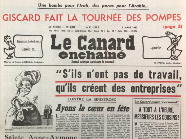 Couac ! | N° 3097 du Canard Enchaîné - 5 Mars 1980 | Nos Exemplaires du Canard Enchaîné sont archivés dans de bonnes conditions de conservation (obscurité, hygrométrie maitrisée et faible température), ce qui s'avère indispensable pour des journaux anciens. | 3097