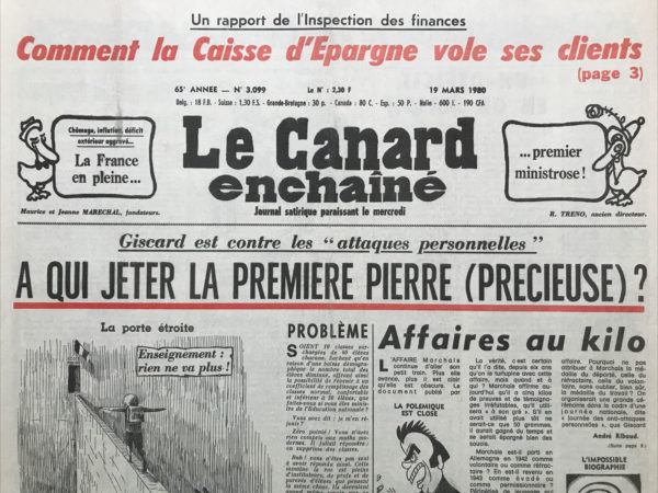 Couac ! | N° 3099 du Canard Enchaîné - 19 Mars 1980 | Nos Exemplaires du Canard Enchaîné sont archivés dans de bonnes conditions de conservation (obscurité, hygrométrie maitrisée et faible température), ce qui s'avère indispensable pour des journaux anciens. | 3099