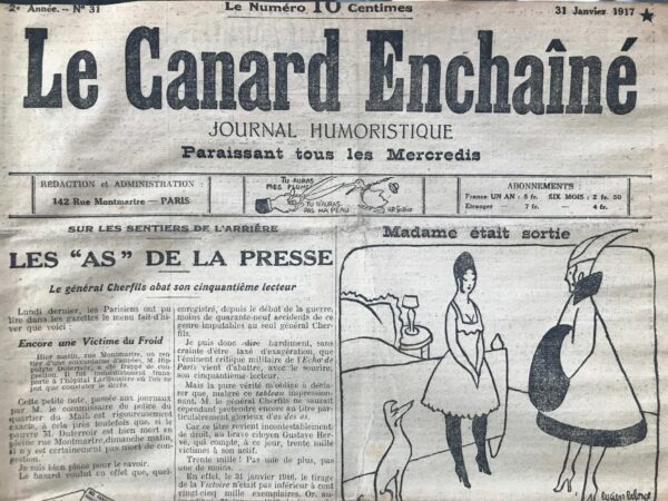 Couac ! | N° 31 du Canard Enchaîné - 31 Janvier 1917 | Nos Exemplaires du Canard Enchaîné sont archivés dans de bonnes conditions de conservation (obscurité, hygrométrie maitrisée et faible température), ce qui s'avère indispensable pour des journaux anciens. | 31 2