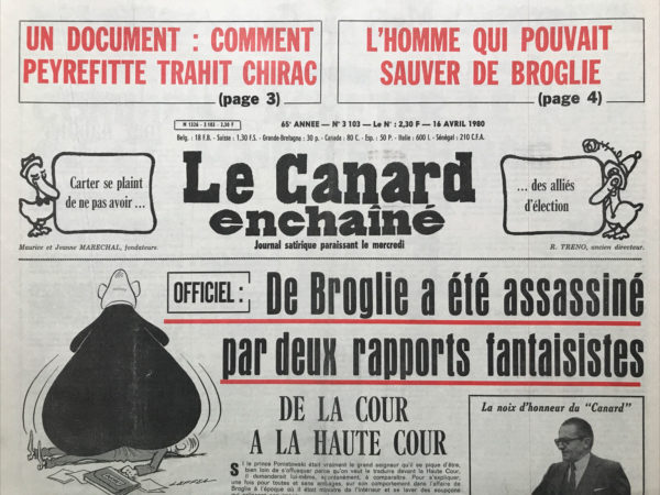 Couac ! | N° 3103 du Canard Enchaîné - 16 Avril 1980 | Nos Exemplaires du Canard Enchaîné sont archivés dans de bonnes conditions de conservation (obscurité, hygrométrie maitrisée et faible température), ce qui s'avère indispensable pour des journaux anciens. | 3103