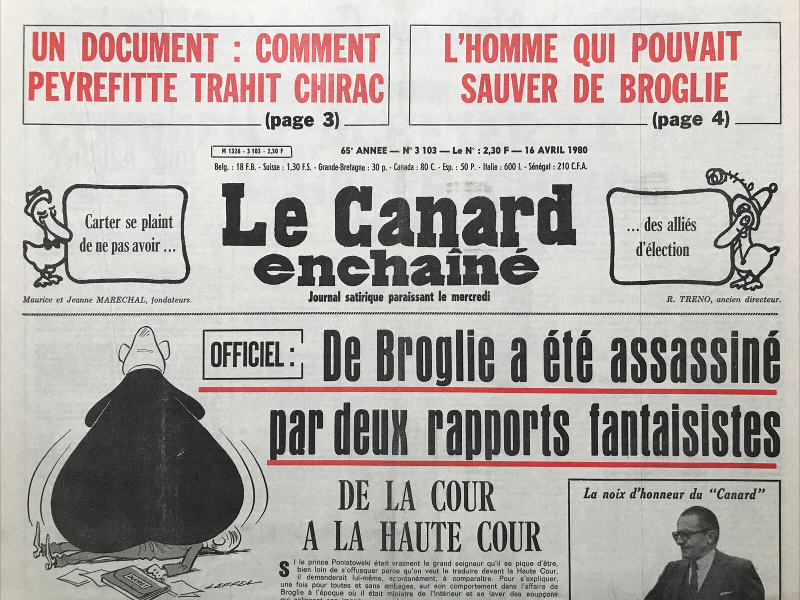 Couac ! | Acheter un Canard | Vente d'Anciens Journaux du Canard Enchaîné. Des Journaux Satiriques de Collection, Historiques & Authentiques de 1916 à 2004 ! | 3103