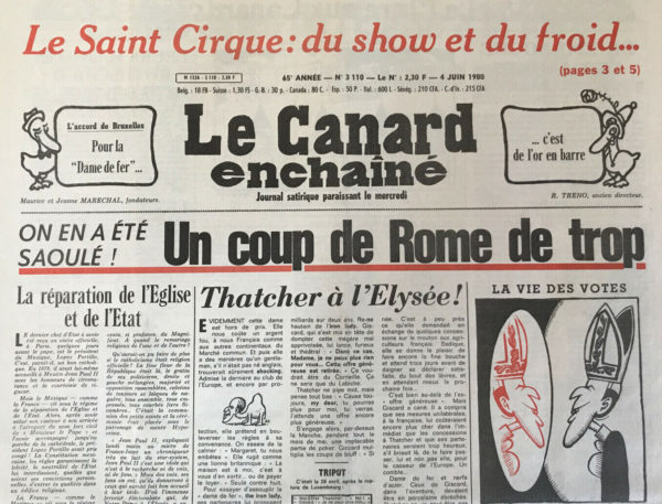 Couac ! | N° 3110 du Canard Enchaîné - 4 Juin 1980 | Nos Exemplaires du Canard Enchaîné sont archivés dans de bonnes conditions de conservation (obscurité, hygrométrie maitrisée et faible température), ce qui s'avère indispensable pour des journaux anciens. | 3110