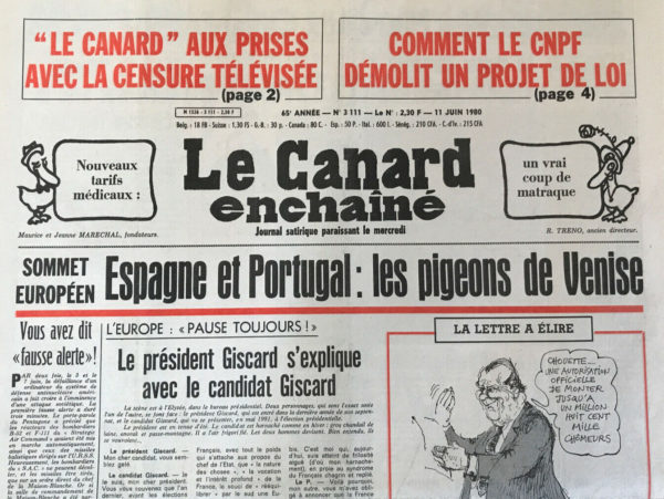 Couac ! | N° 3111 du Canard Enchaîné - 11 Juin 1980 | Nos Exemplaires du Canard Enchaîné sont archivés dans de bonnes conditions de conservation (obscurité, hygrométrie maitrisée et faible température), ce qui s'avère indispensable pour des journaux anciens. | 3111