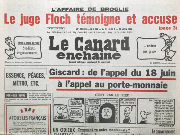 Couac ! | N° 3112 du Canard Enchaîné - 18 Juin 1980 | Nos Exemplaires du Canard Enchaîné sont archivés dans de bonnes conditions de conservation (obscurité, hygrométrie maitrisée et faible température), ce qui s'avère indispensable pour des journaux anciens. | 3112