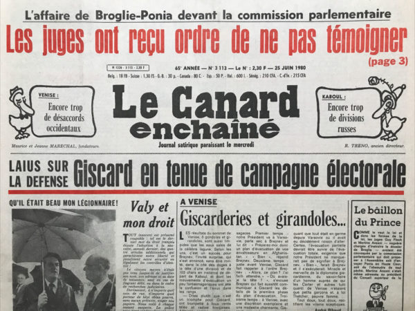 Couac ! | N° 3113 du Canard Enchaîné - 25 Juin 1980 | Nos Exemplaires du Canard Enchaîné sont archivés dans de bonnes conditions de conservation (obscurité, hygrométrie maitrisée et faible température), ce qui s'avère indispensable pour des journaux anciens. | 3113