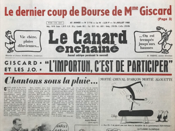 Couac ! | N° 3116 du Canard Enchaîné - 16 Juillet 1980 | Nos Exemplaires du Canard Enchaîné sont archivés dans de bonnes conditions de conservation (obscurité, hygrométrie maitrisée et faible température), ce qui s'avère indispensable pour des journaux anciens. | 3116