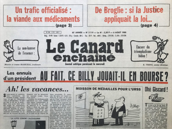 Couac ! | N° 3119 du Canard Enchaîné - 6 Août 1980 | Nos Exemplaires du Canard Enchaîné sont archivés dans de bonnes conditions de conservation (obscurité, hygrométrie maitrisée et faible température), ce qui s'avère indispensable pour des journaux anciens. | 3119