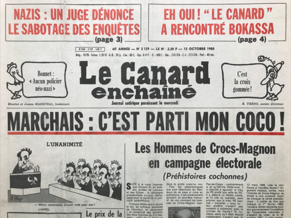 Couac ! | N° 3129 du Canard Enchaîné - 15 Octobre 1980 | Nos Exemplaires du Canard Enchaîné sont archivés dans de bonnes conditions de conservation (obscurité, hygrométrie maitrisée et faible température), ce qui s'avère indispensable pour des journaux anciens. | 3129