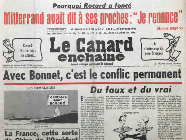 Couac ! | N° 3130 du Canard Enchaîné - 22 Octobre 1980 | Nos Exemplaires du Canard Enchaîné sont archivés dans de bonnes conditions de conservation (obscurité, hygrométrie maitrisée et faible température), ce qui s'avère indispensable pour des journaux anciens. | 3130