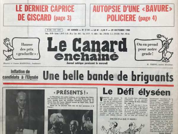 Couac ! | N° 3131 du Canard Enchaîné - 29 Octobre 1980 | Nos Exemplaires du Canard Enchaîné sont archivés dans de bonnes conditions de conservation (obscurité, hygrométrie maitrisée et faible température), ce qui s'avère indispensable pour des journaux anciens. | 3131