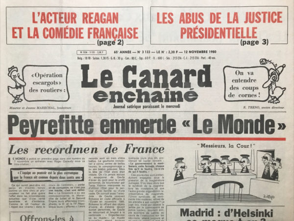 Couac ! | N° 3133 du Canard Enchaîné - 12 Novembre 1980 | Nos Exemplaires du Canard Enchaîné sont archivés dans de bonnes conditions de conservation (obscurité, hygrométrie maitrisée et faible température), ce qui s'avère indispensable pour des journaux anciens. | 3133