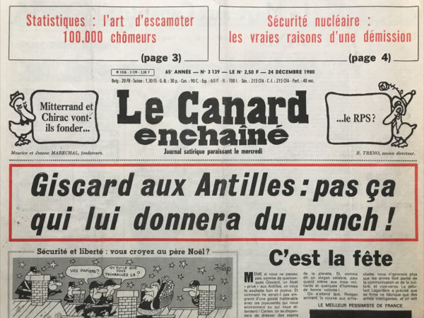 Couac ! | N° 3139 du Canard Enchaîné - 24 Décembre 1980 | Nos Exemplaires du Canard Enchaîné sont archivés dans de bonnes conditions de conservation (obscurité, hygrométrie maitrisée et faible température), ce qui s'avère indispensable pour des journaux anciens. | 3139