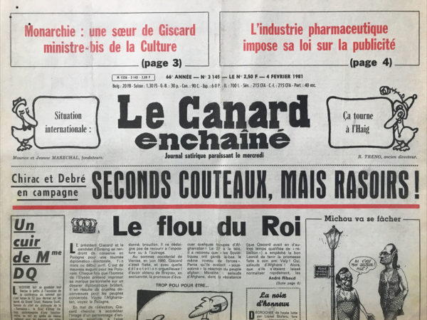 Couac ! | N° 3145 du Canard Enchaîné - 4 Février 1981 | Nos Exemplaires du Canard Enchaîné sont archivés dans de bonnes conditions de conservation (obscurité, hygrométrie maitrisée et faible température), ce qui s'avère indispensable pour des journaux anciens. | 3145