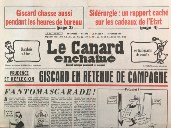 Couac ! | N° 3146 du Canard Enchaîné - 11 Février 1981 | Nos Exemplaires du Canard Enchaîné sont archivés dans de bonnes conditions de conservation (obscurité, hygrométrie maitrisée et faible température), ce qui s'avère indispensable pour des journaux anciens. | 3146