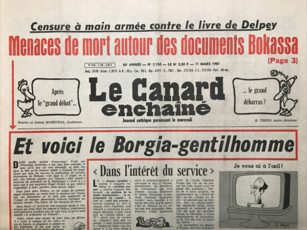 Couac ! | N° 3150 du Canard Enchaîné - 11 Mars 1981 | Nos Exemplaires du Canard Enchaîné sont archivés dans de bonnes conditions de conservation (obscurité, hygrométrie maitrisée et faible température), ce qui s'avère indispensable pour des journaux anciens. | 3150