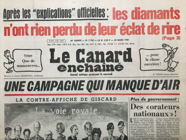 Couac ! | N° 3152 du Canard Enchaîné - 25 Mars 1981 | Nos Exemplaires du Canard Enchaîné sont archivés dans de bonnes conditions de conservation (obscurité, hygrométrie maitrisée et faible température), ce qui s'avère indispensable pour des journaux anciens. | 3152