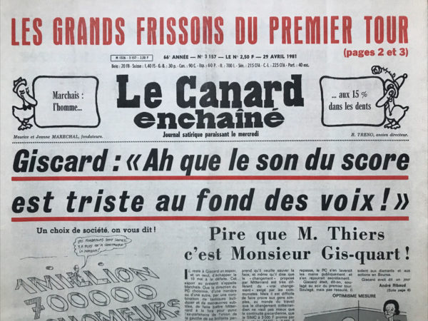 Couac ! | N° 3157 du Canard Enchaîné - 29 Avril 1981 | Nos Exemplaires du Canard Enchaîné sont archivés dans de bonnes conditions de conservation (obscurité, hygrométrie maitrisée et faible température), ce qui s'avère indispensable pour des journaux anciens. | 3157