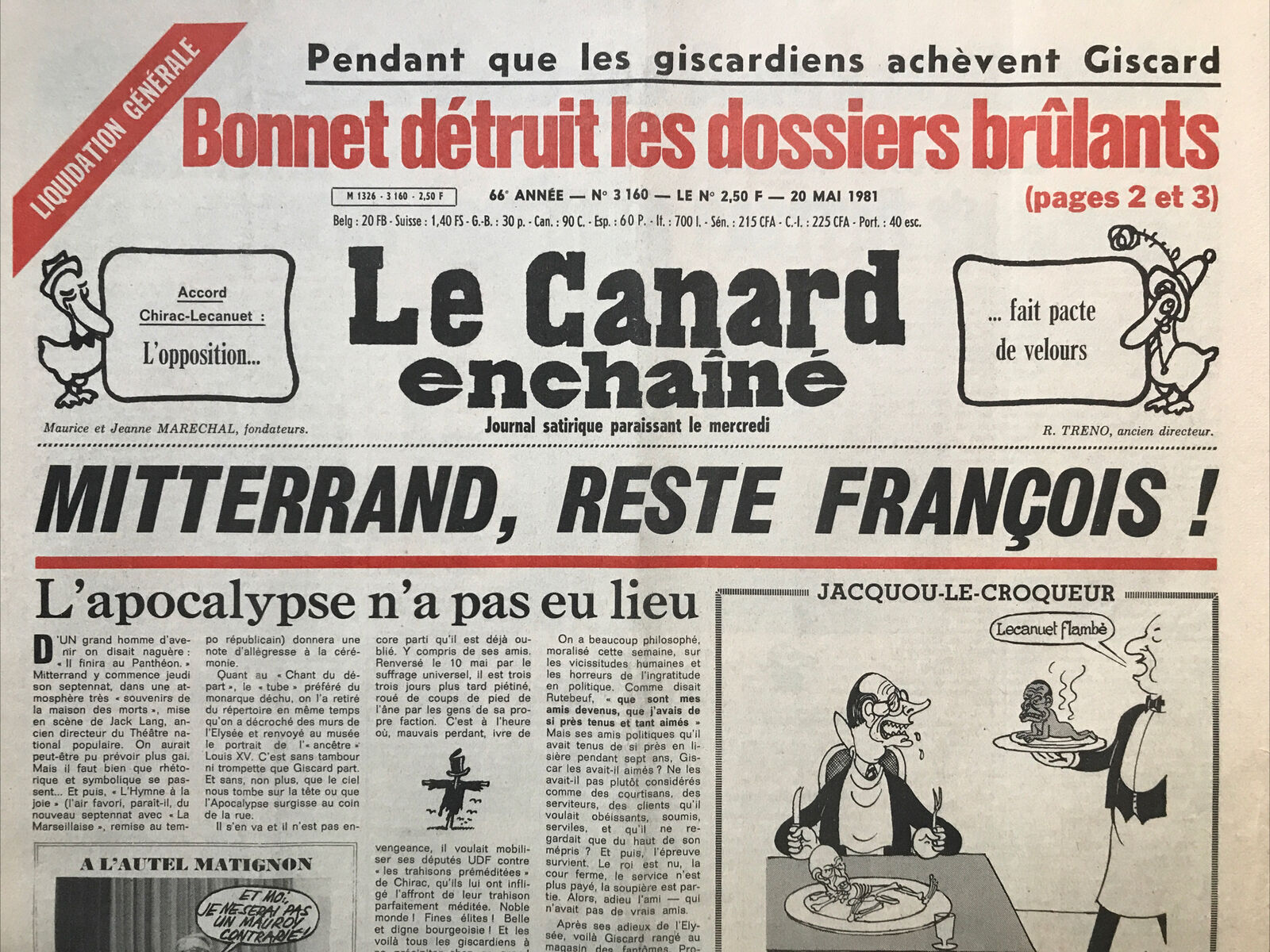 Couac ! | Acheter un Canard | Vente d'Anciens Journaux du Canard Enchaîné. Des Journaux Satiriques de Collection, Historiques & Authentiques de 1916 à 2004 ! | 3160