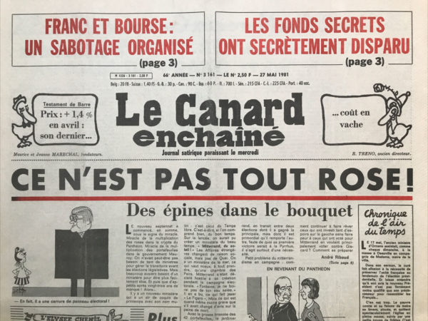 Couac ! | N° 3161 du Canard Enchaîné - 27 Mai 1981 | Nos Exemplaires du Canard Enchaîné sont archivés dans de bonnes conditions de conservation (obscurité, hygrométrie maitrisée et faible température), ce qui s'avère indispensable pour des journaux anciens. | 3161