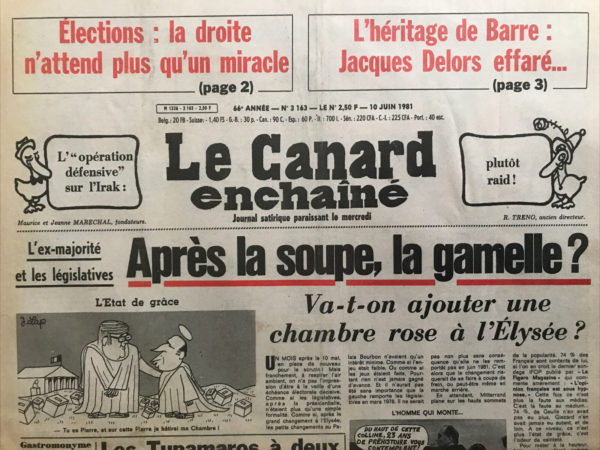 Couac ! | N° 3163 du Canard Enchaîné - 10 Juin 1981 | Nos Exemplaires du Canard Enchaîné sont archivés dans de bonnes conditions de conservation (obscurité, hygrométrie maitrisée et faible température), ce qui s'avère indispensable pour des journaux anciens. | 3163