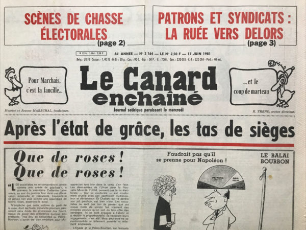 Couac ! | N° 3164 du Canard Enchaîné - 17 Juin 1981 | Nos Exemplaires du Canard Enchaîné sont archivés dans de bonnes conditions de conservation (obscurité, hygrométrie maitrisée et faible température), ce qui s'avère indispensable pour des journaux anciens. | 3164