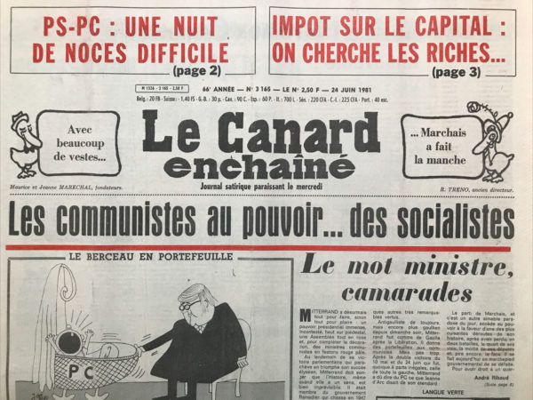 Couac ! | N° 3165 du Canard Enchaîné - 24 Juin 1981 | Nos Exemplaires du Canard Enchaîné sont archivés dans de bonnes conditions de conservation (obscurité, hygrométrie maitrisée et faible température), ce qui s'avère indispensable pour des journaux anciens. | 3165