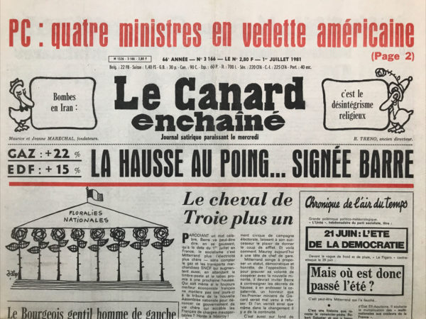 Couac ! | N° 3166 du Canard Enchaîné - 1 Juillet 1981 | Nos Exemplaires du Canard Enchaîné sont archivés dans de bonnes conditions de conservation (obscurité, hygrométrie maitrisée et faible température), ce qui s'avère indispensable pour des journaux anciens. | 3166