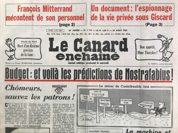 Couac ! | N° 3174 du Canard Enchaîné - 26 Août 1981 | Nos Exemplaires du Canard Enchaîné sont archivés dans de bonnes conditions de conservation (obscurité, hygrométrie maitrisée et faible température), ce qui s'avère indispensable pour des journaux anciens. | 3174