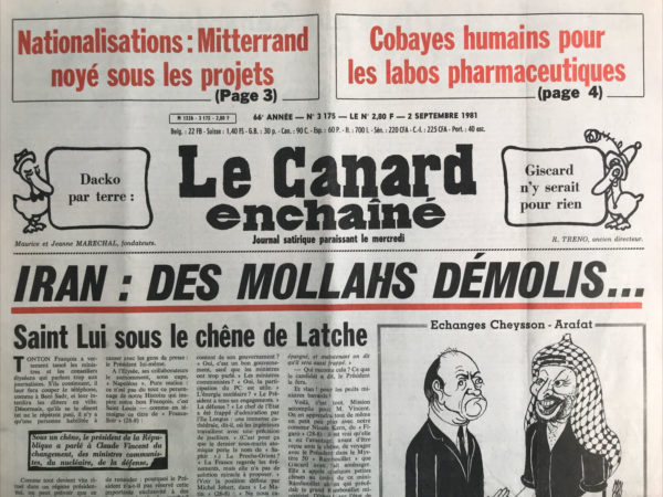 Couac ! | N° 3175 du Canard Enchaîné - 2 Septembre 1981 | Nos Exemplaires du Canard Enchaîné sont archivés dans de bonnes conditions de conservation (obscurité, hygrométrie maitrisée et faible température), ce qui s'avère indispensable pour des journaux anciens. | 3175