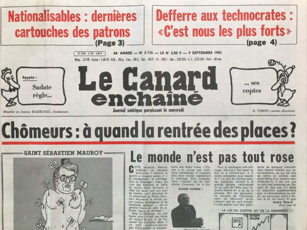 Couac ! | N° 3176 du Canard Enchaîné - 9 Septembre 1981 | Nos Exemplaires du Canard Enchaîné sont archivés dans de bonnes conditions de conservation (obscurité, hygrométrie maitrisée et faible température), ce qui s'avère indispensable pour des journaux anciens. | 3176