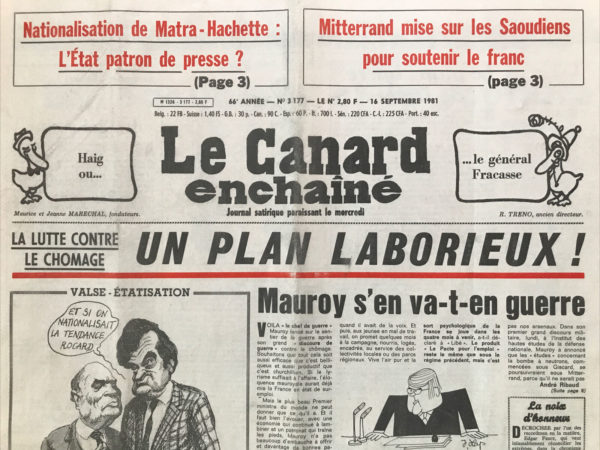 Couac ! | N° 3177 du Canard Enchaîné - 16 Septembre 1981 | Nos Exemplaires du Canard Enchaîné sont archivés dans de bonnes conditions de conservation (obscurité, hygrométrie maitrisée et faible température), ce qui s'avère indispensable pour des journaux anciens. | 3177