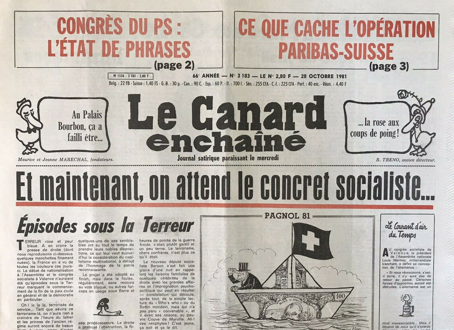 Couac ! | Acheter un Canard | Vente d'Anciens Journaux du Canard Enchaîné. Des Journaux Satiriques de Collection, Historiques & Authentiques de 1916 à 2004 ! | 3183