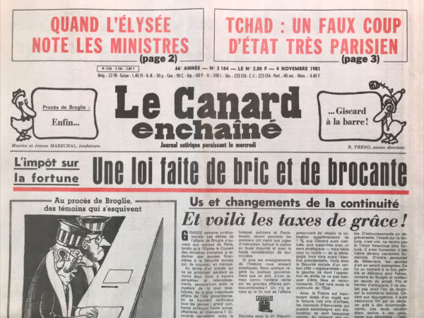 Couac ! | N° 3184 du Canard Enchaîné - 4 Novembre 1981 | Nos Exemplaires du Canard Enchaîné sont archivés dans de bonnes conditions de conservation (obscurité, hygrométrie maitrisée et faible température), ce qui s'avère indispensable pour des journaux anciens. | 3184