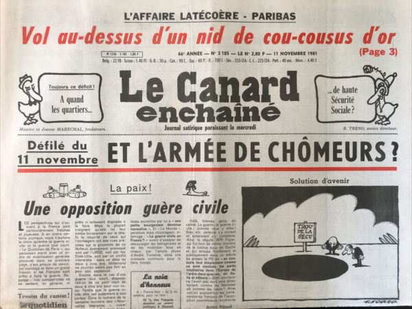 Couac ! | N° 3185 du Canard Enchaîné - 11 Novembre 1981 | Nos Exemplaires du Canard Enchaîné sont archivés dans de bonnes conditions de conservation (obscurité, hygrométrie maitrisée et faible température), ce qui s'avère indispensable pour des journaux anciens. | 3185