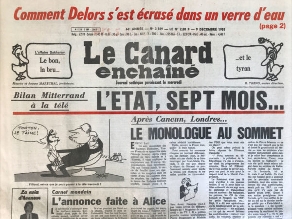 Couac ! | N° 3189 du Canard Enchaîné - 9 Décembre 1981 | Nos Exemplaires du Canard Enchaîné sont archivés dans de bonnes conditions de conservation (obscurité, hygrométrie maitrisée et faible température), ce qui s'avère indispensable pour des journaux anciens. | 3189