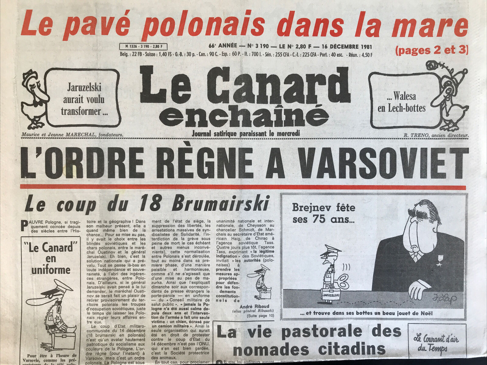 Couac ! | Acheter un Canard | Vente d'Anciens Journaux du Canard Enchaîné. Des Journaux Satiriques de Collection, Historiques & Authentiques de 1916 à 2004 ! | 3190