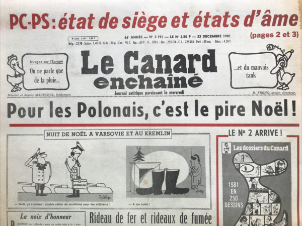 Couac ! | N° 3191 du Canard Enchaîné - 23 Décembre 1981 | Nos Exemplaires du Canard Enchaîné sont archivés dans de bonnes conditions de conservation (obscurité, hygrométrie maitrisée et faible température), ce qui s'avère indispensable pour des journaux anciens. | 3191