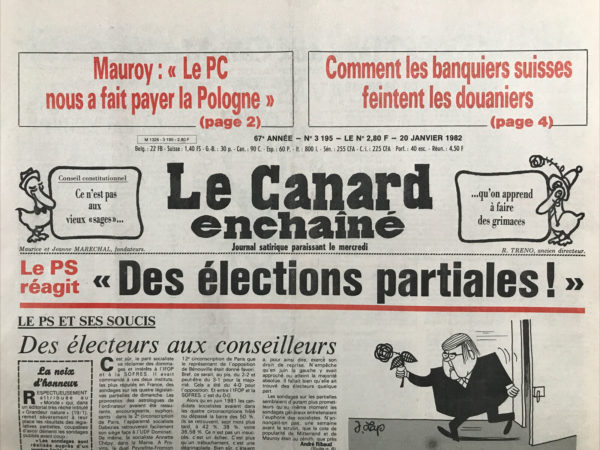 Couac ! | N° 3195 du Canard Enchaîné - 20 Janvier 1982 | Nos Exemplaires du Canard Enchaîné sont archivés dans de bonnes conditions de conservation (obscurité, hygrométrie maitrisée et faible température), ce qui s'avère indispensable pour des journaux anciens. | 3195